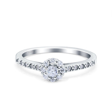 Art Deco Band Wedding Ring Round Pave Simulated Cubic Zirconia 925 Sterling Silver (6mm)